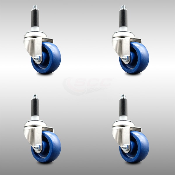 3 Inch 316SS Solid Polyurethane Swivel 7/8 Inch Expanding Stem Caster Set SCC